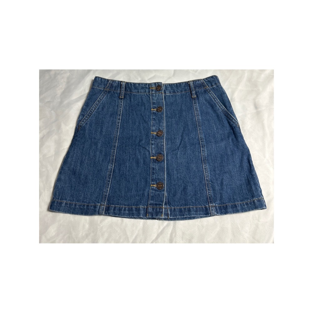 Forever 21 Women's Blue Denim Button Front A-Line Mini Skirt Size 27‎